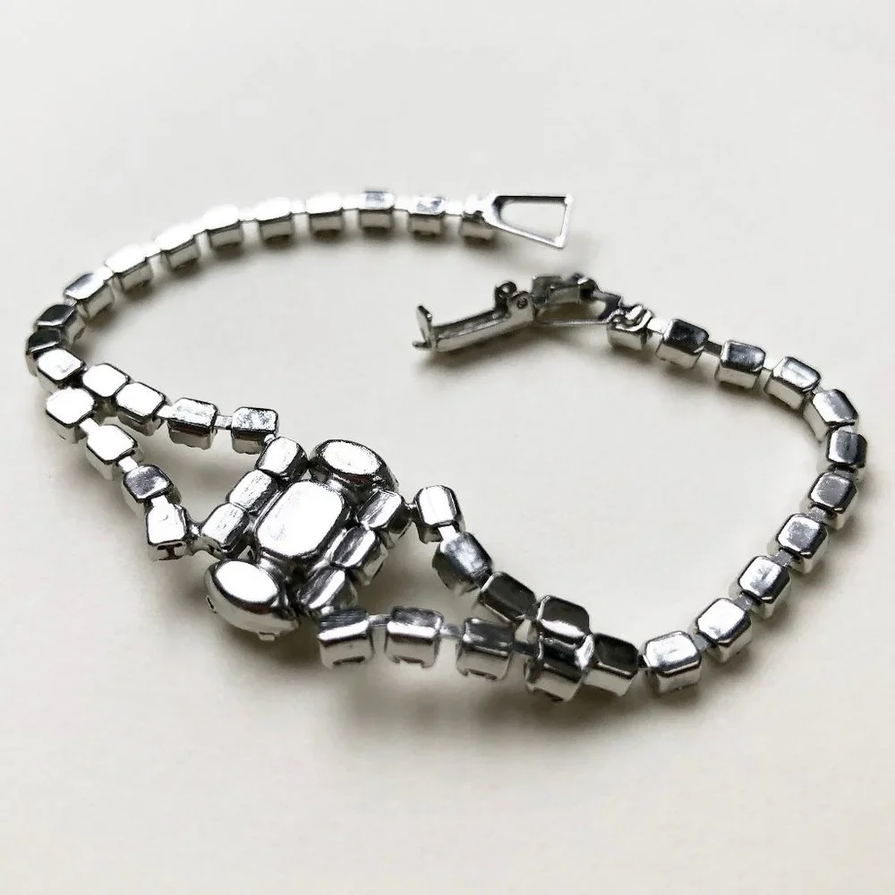 Fancy rhinestone tennis bracelet, dainty clear crystal cocktail party bracelet